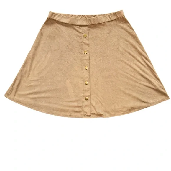 COMO Vintage Elegant Tan Button-Up Skirt Sz: M - Picture 2 of 6
